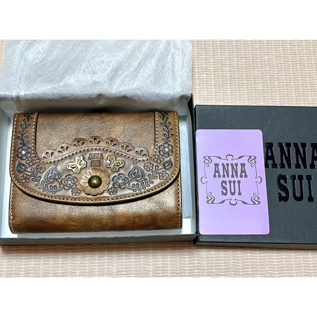 【新品】ANNA SUI アナスイ 蝶 がま口 レザー 折り スタッズ ストーン