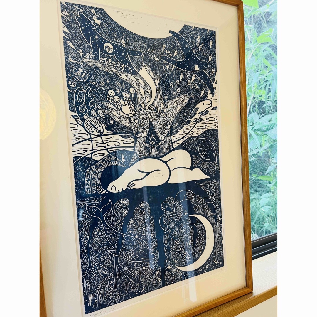 愛らしい人氣版画家小林煌さんの愛満ち溢れる版画作品 額装品『大地に