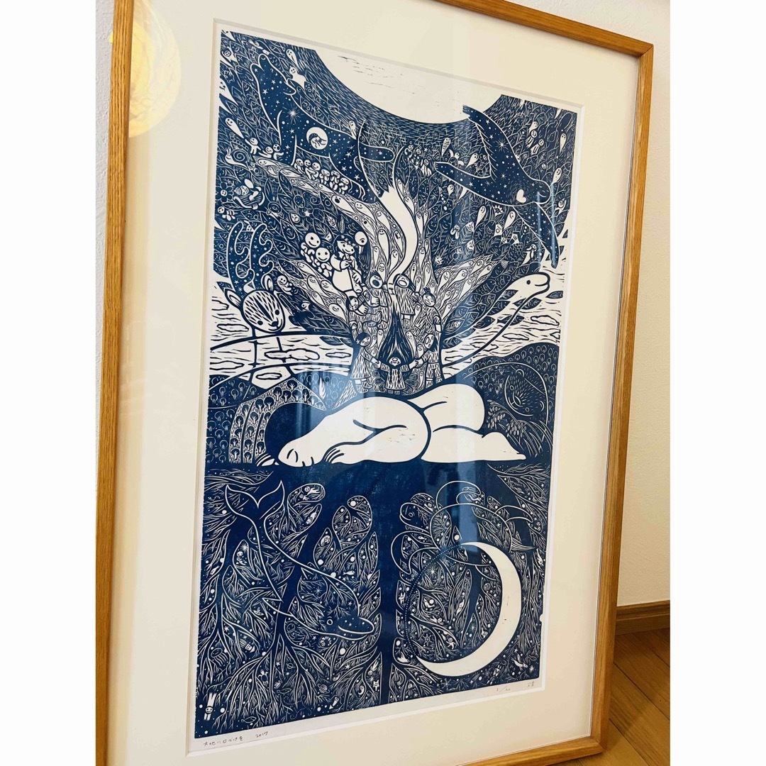 愛らしい人氣版画家小林煌さんの愛満ち溢れる版画作品 額装品『大地に