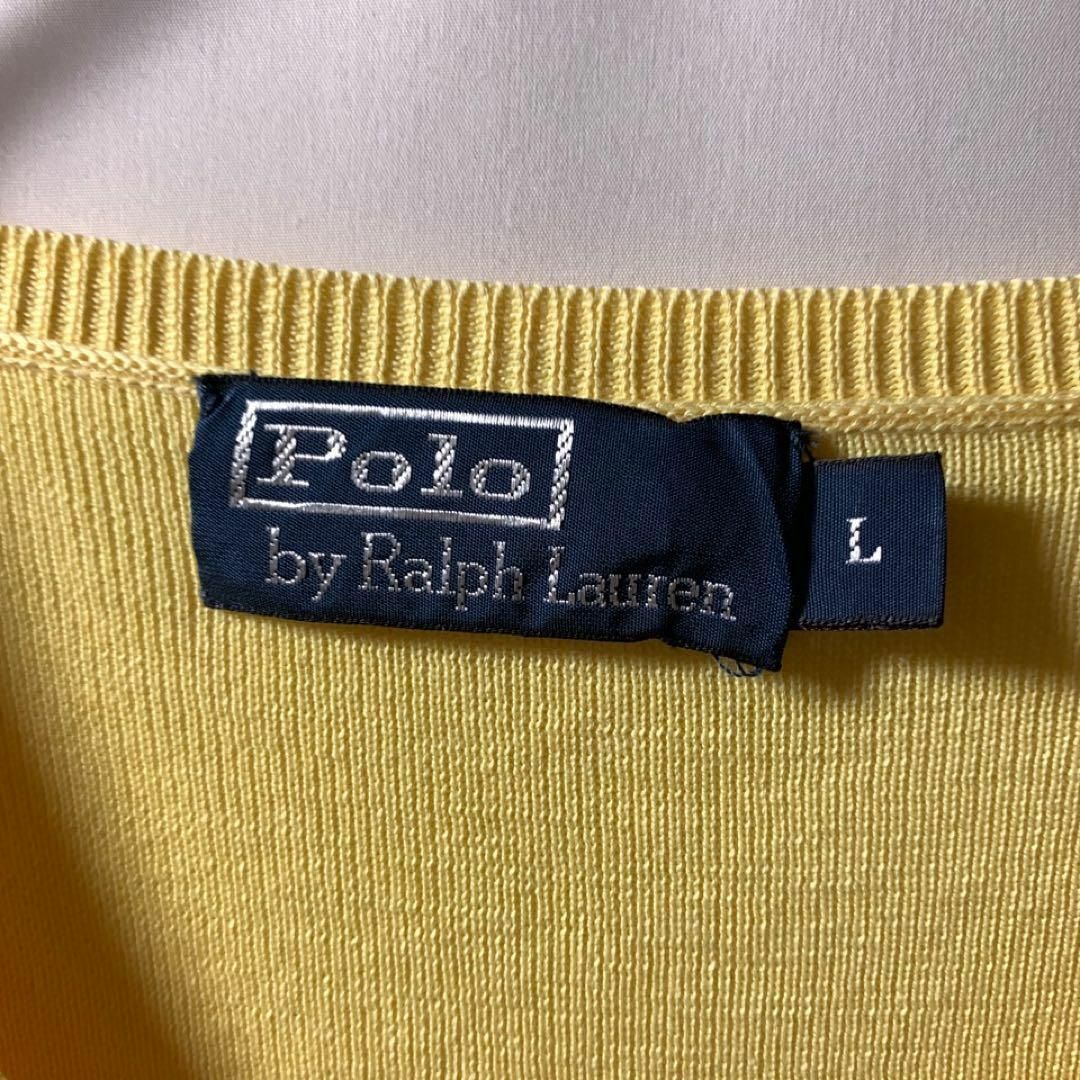 POLO RALPH LAUREN(ポロラルフローレン)の90s ラルフローレン ピマコットン Vネック ニット 薄手 黄色 L 刺繍 メンズのトップス(ニット/セーター)の商品写真