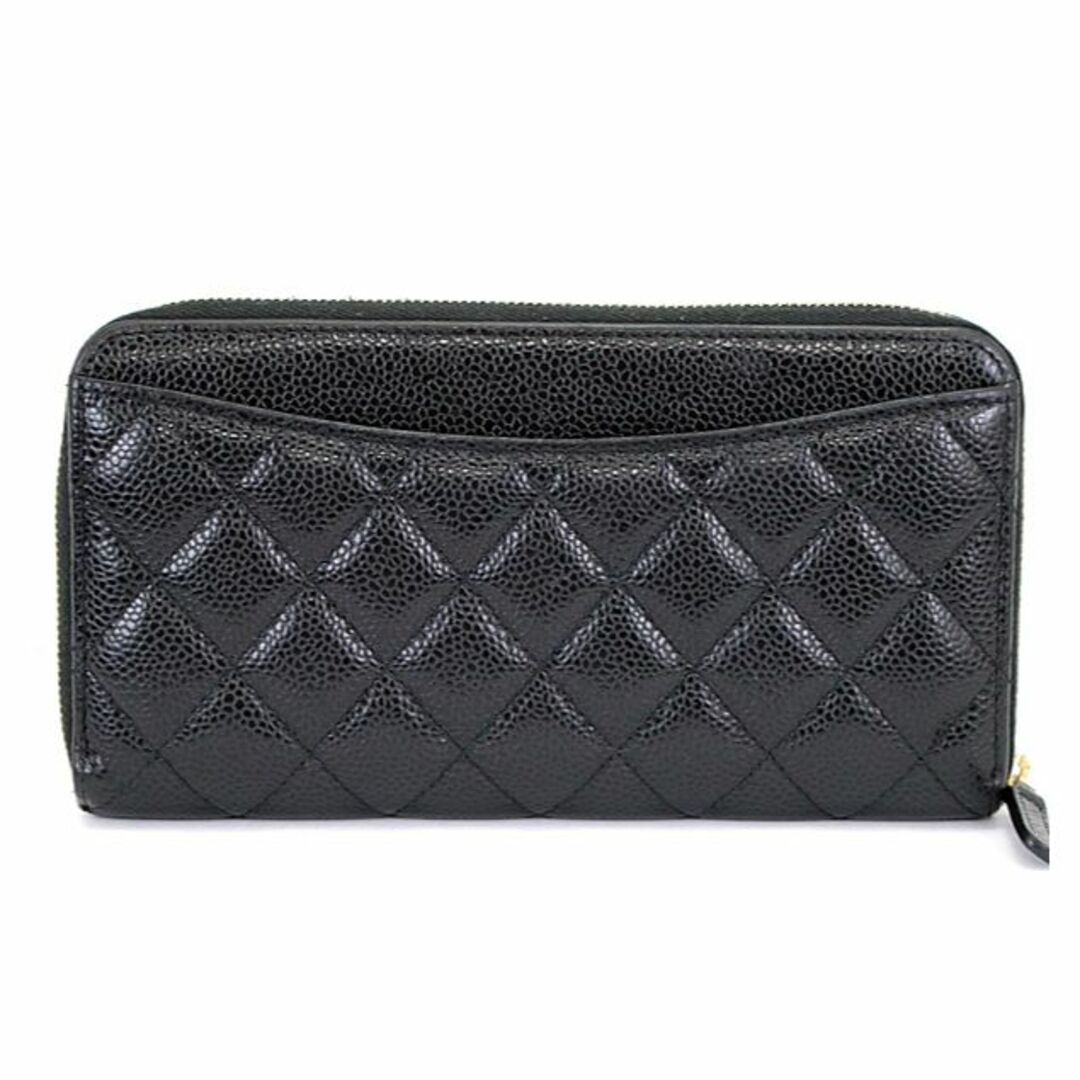 美品 シャネル CHANEL マトラッセ ラウンドファスナー 長財布 黒 キャビアスキン G金具 28番【62242】