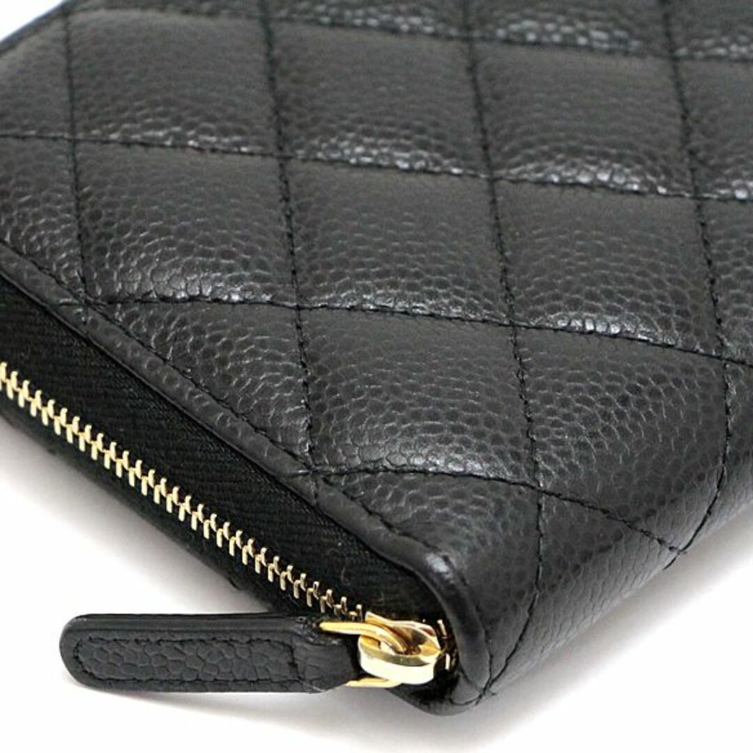 美品 シャネル CHANEL マトラッセ ラウンドファスナー 長財布 黒 キャビアスキン G金具 28番【62242】