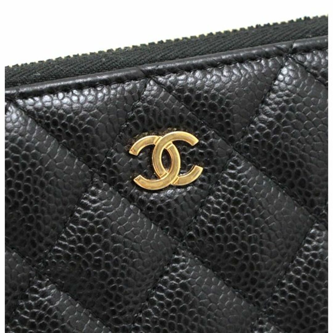 美品 シャネル CHANEL マトラッセ ラウンドファスナー 長財布 黒 キャビアスキン G金具 28番【62242】