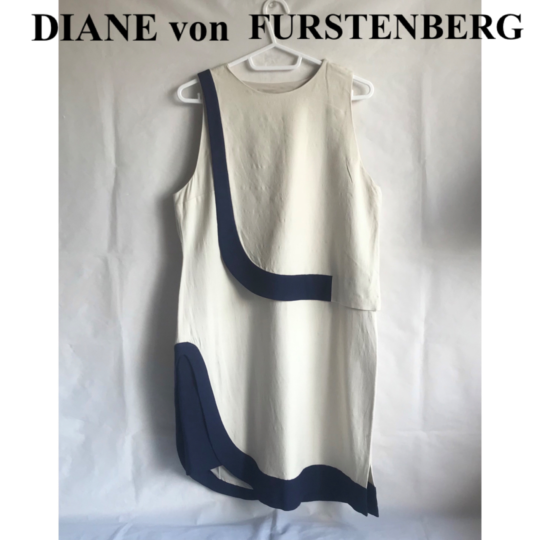 DIANE von FURSTENBERG(ダイアンフォンファステンバーグ)の美品★ダイアンフォンファステンバーグ★ボックス風ノースリーブワンピース6/オフ白 レディースのワンピース(ひざ丈ワンピース)の商品写真