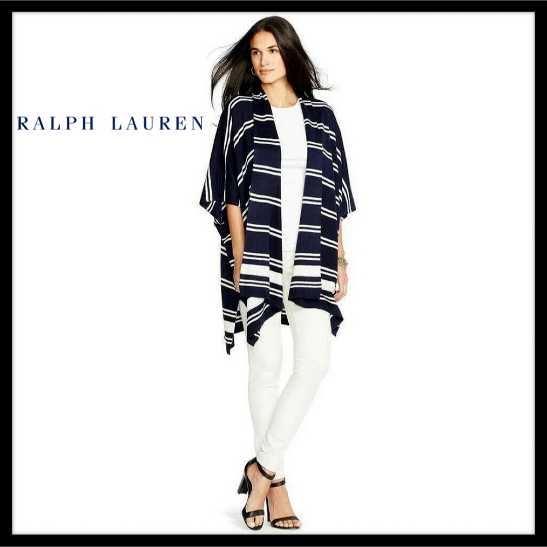 Ralph Lauren(ラルフローレン)のRALPH LAUREN  ストライプシルクカシミヤドレープポンチョカーディガン レディースのトップス(カーディガン)の商品写真