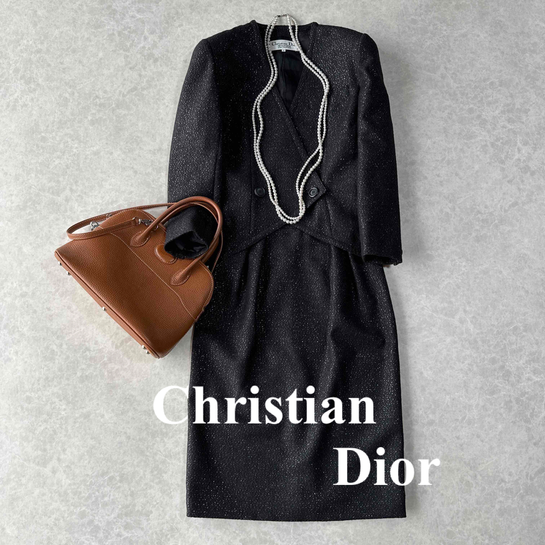 Christian Dior(クリスチャンディオール)のクリスチャンディオール セットアップ ウールツイードラメ ヴィンテージ レディースのフォーマル/ドレス(スーツ)の商品写真