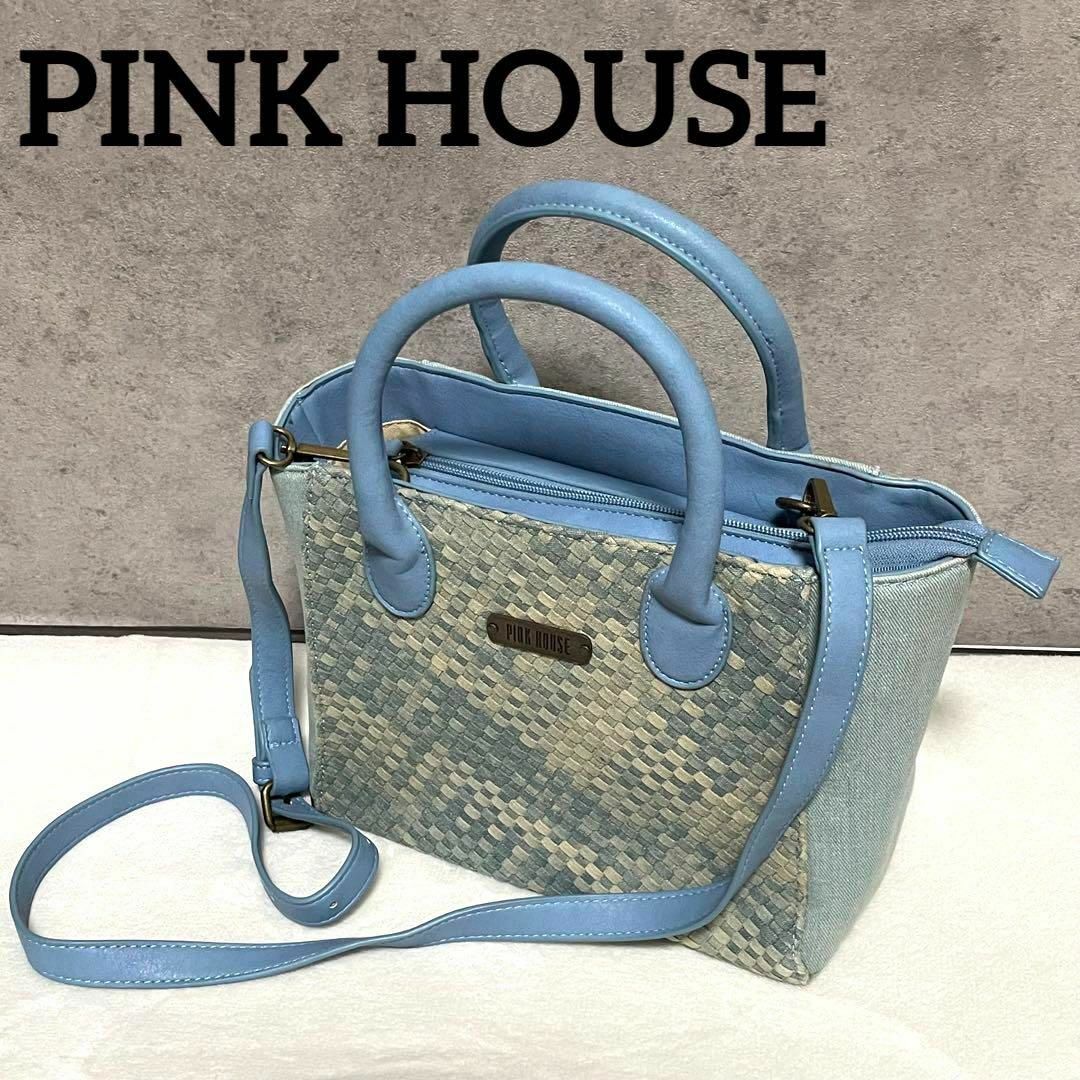 PINK HOUSE(ピンクハウス)の640 PINK HOUSE トートバッグ ショルダーバッグ 水色 2way レディースのバッグ(ショルダーバッグ)の商品写真