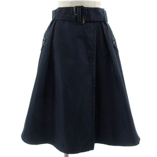ロイスクレヨン(Lois CRAYON)のロイスクレヨン スカート ラップ フレア ベルト付き コットン混 日本製 紺 M(ひざ丈スカート)