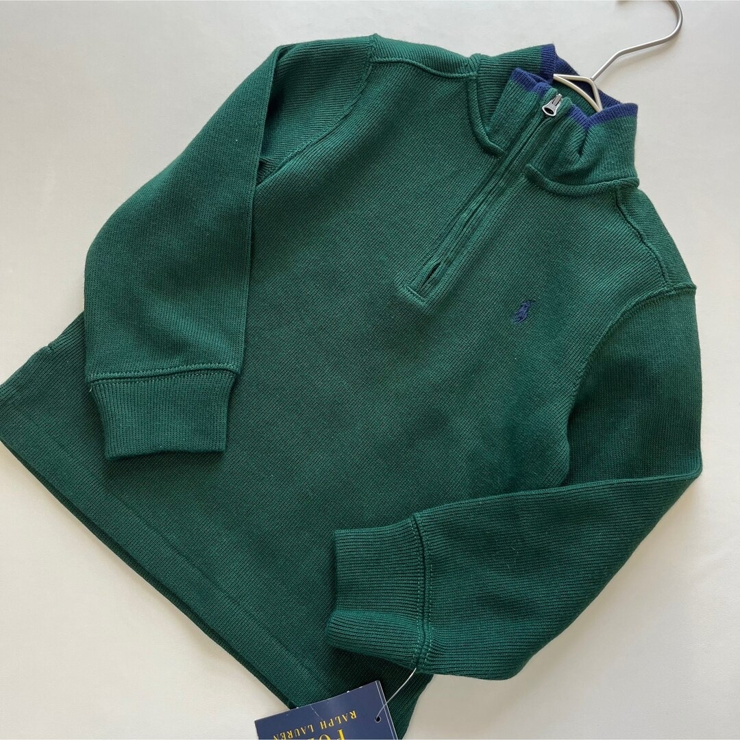 POLO RALPH LAUREN(ポロラルフローレン)の【新品】ポロラルフローレン　ハーフジップコットンニット　グリーン　3T キッズ/ベビー/マタニティのキッズ服男の子用(90cm~)(ニット)の商品写真