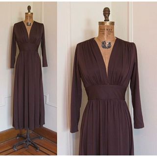 マルテ(Marte)の70s Dark Chocolate Brown Maxi Dress S〜M(ロングワンピース/マキシワンピース)