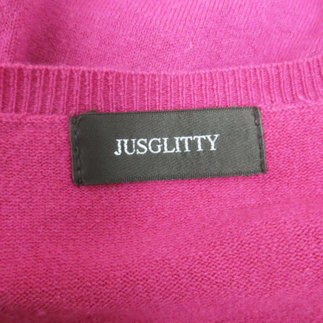 JUSGLITTY(ジャスグリッティー)のジャスグリッティー ニットカーディガン ミドル丈 無地 2 ピンク マゼンタ レディースのトップス(カーディガン)の商品写真