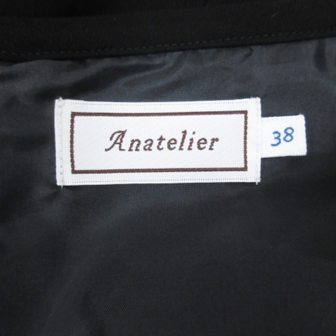 anatelier(アナトリエ)のアナトリエ ワンピース ひざ丈 長袖 ボートネック チェック柄 38 黒 白 レディースのワンピース(ひざ丈ワンピース)の商品写真