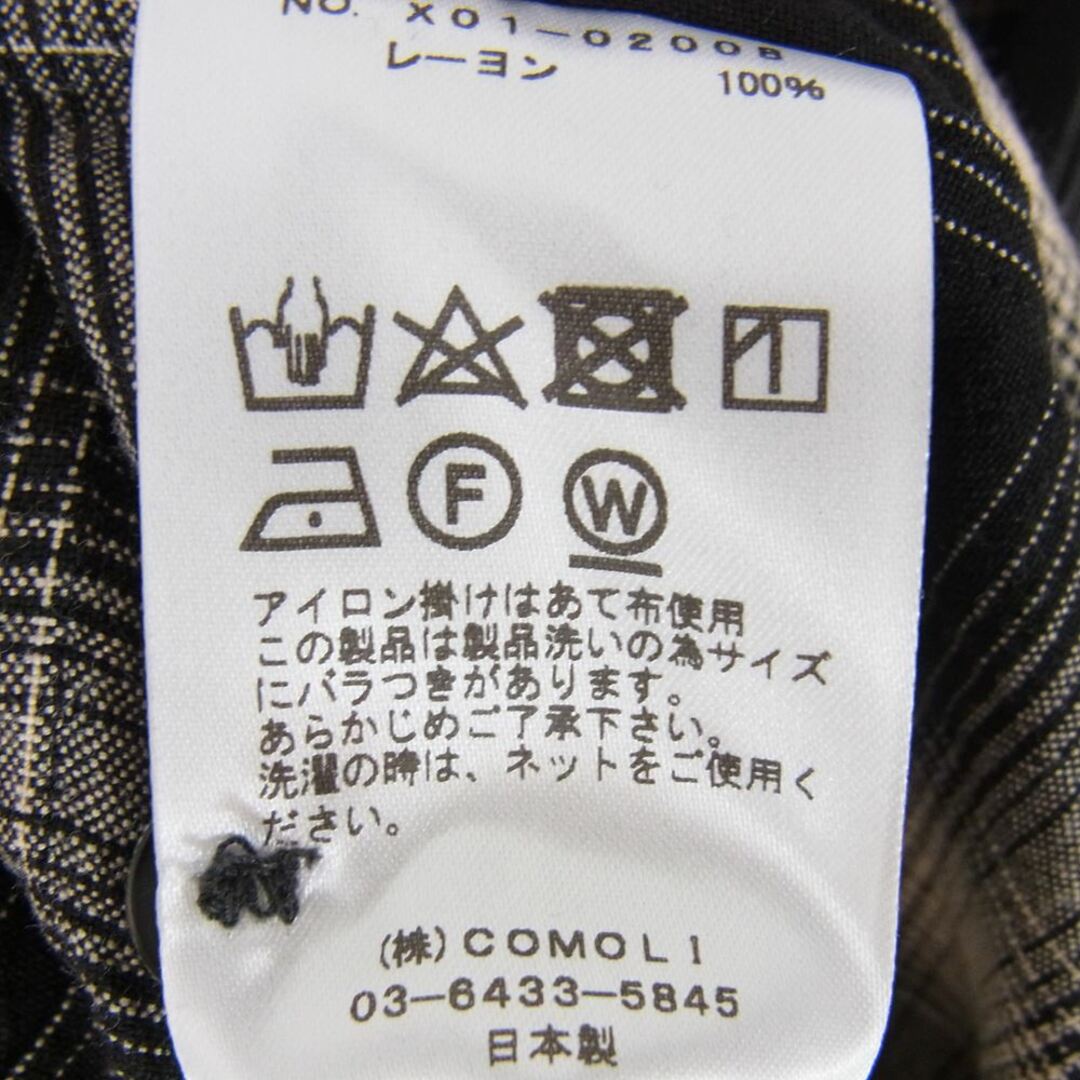 COMOLI コモリ 長袖シャツ 23SS X01-02008 レーヨンチェック オープンカラーシャツ 3【美品】