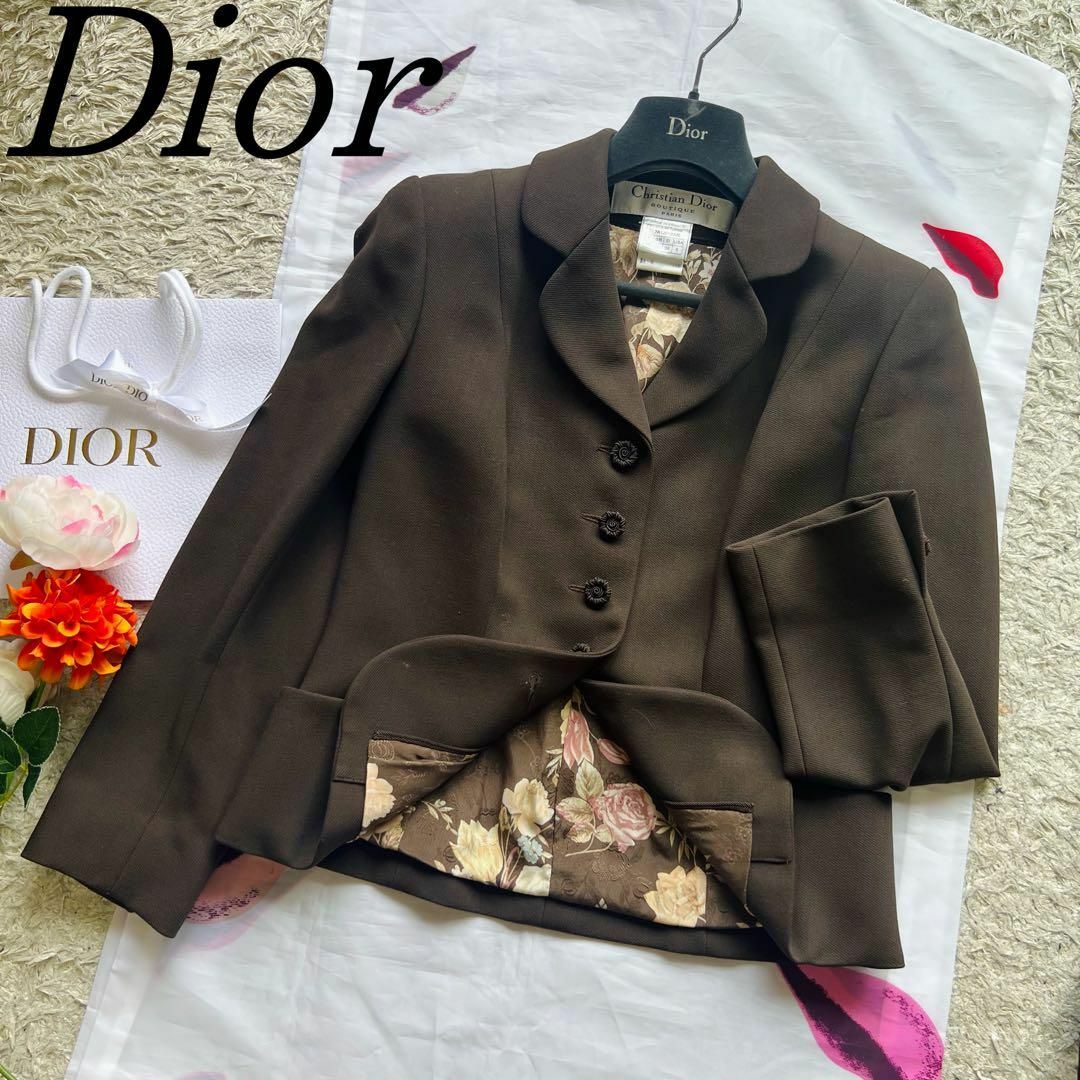 Christian Dior - 【美品】Christian Dior ジャケット ブラウン 花柄