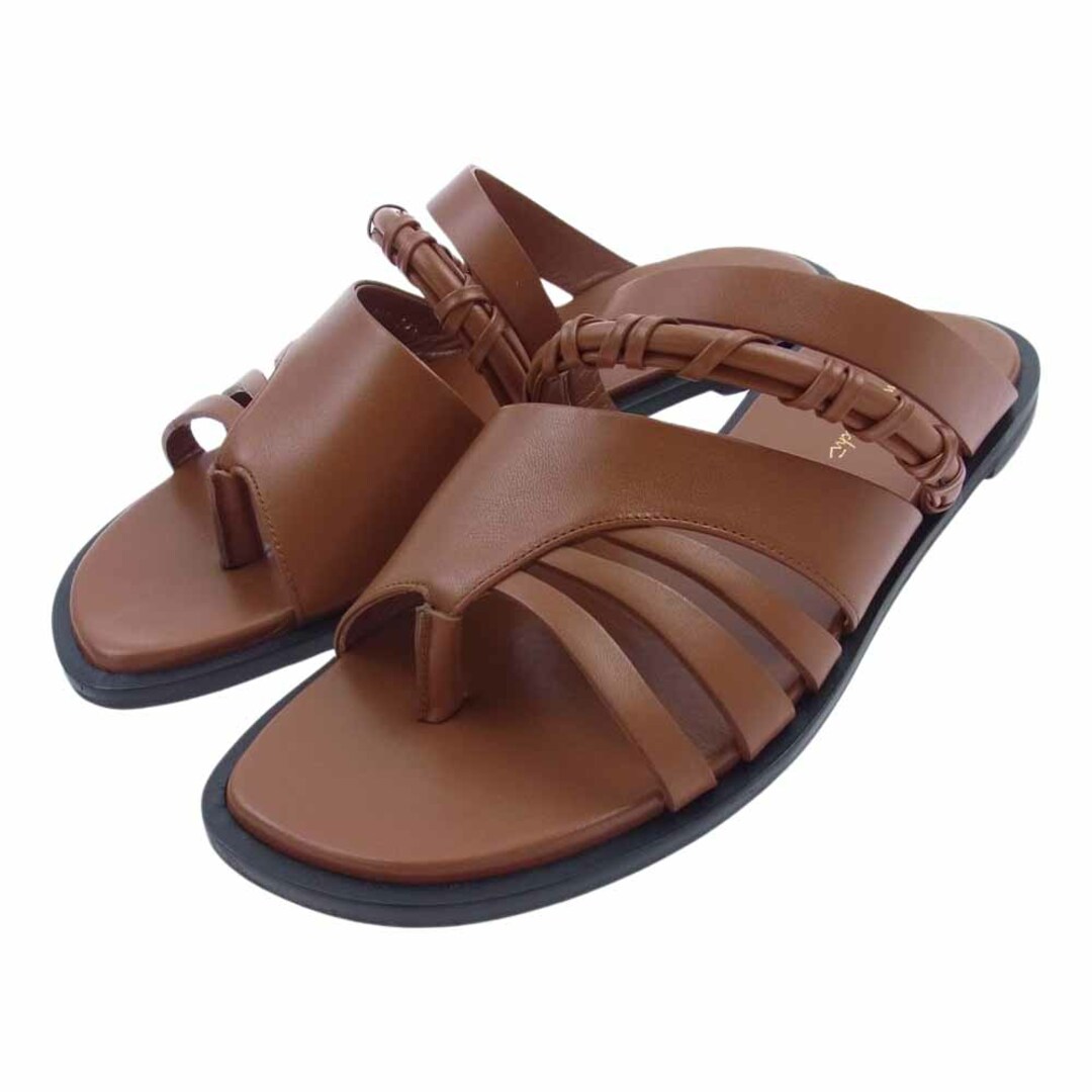 マメクロゴウチ mame kurogouchi サンダル MM23SS-AC307 Plait Detailed Leather Sandals レザー サンダル ブラウン系 24.5cm【極上美品】【中古】 レディースの靴/シューズ(サンダル)の商品写真