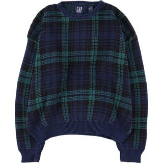 ギャップ(GAP)の古着 90年代 ギャップ GAP チェック柄 コットンニットセーター 英国製 メンズL ヴィンテージ /eaa373425(ニット/セーター)