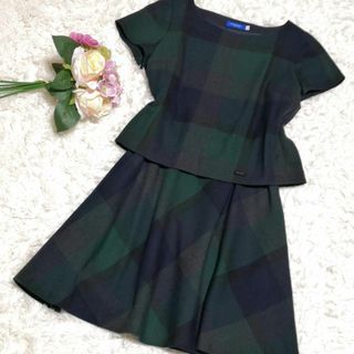 ブルーレーベルクレストブリッジ(BLUE LABEL CRESTBRIDGE)の美品☆ブルーレーベルクレストブリッジ　ワンピース　チェック　緑　36 ウール10(ひざ丈ワンピース)