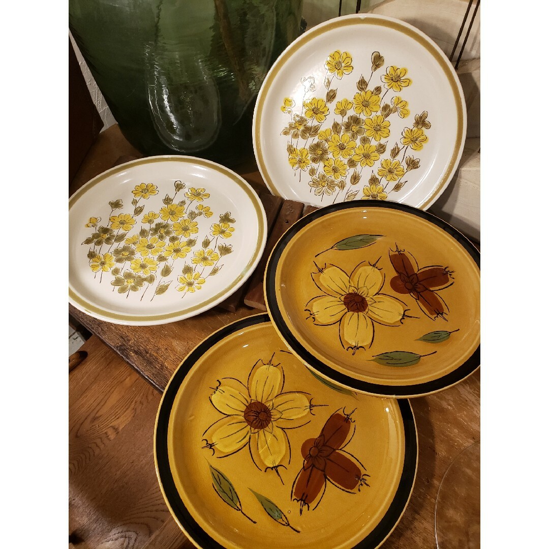 ストーンウェア　皿　陶器　磁器　日本製　花柄　昭和レトロ　アンティーク