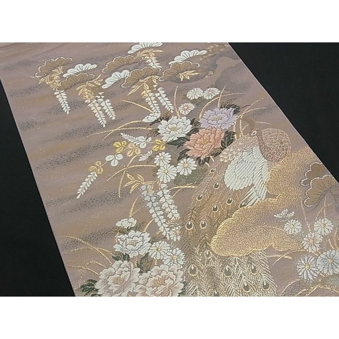 袋帯 未仕立て品 孔雀 九百別織 蒔絵金繍文 金糸 正絹 六通 - 着物