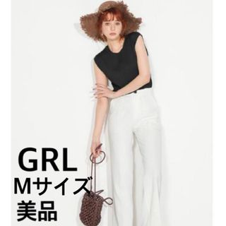 グレイル(GRL)のグレイル フレンチスリーブリブニットトップス[rut257] ブラック 美品(カットソー(半袖/袖なし))