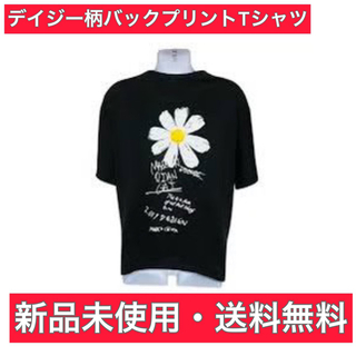 デイジー柄バックプリントTシャツ ブラック XXL(Tシャツ(半袖/袖なし))
