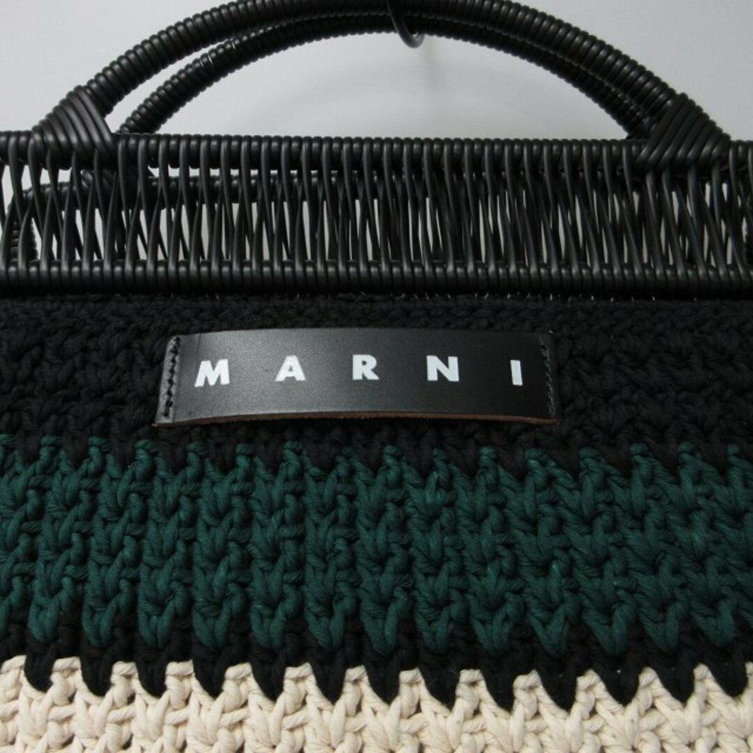 マルニ MARNI 美品 フラワーカフェ クロシェバッグ ハンドバッグ 緑 白