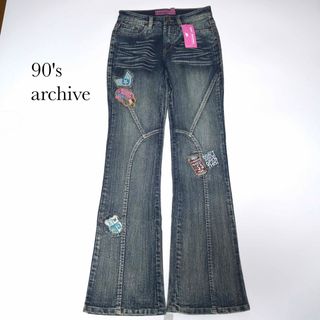 90s firhine ギミックデザイン　フレアパンツ　y2k vintage(デニム/ジーンズ)