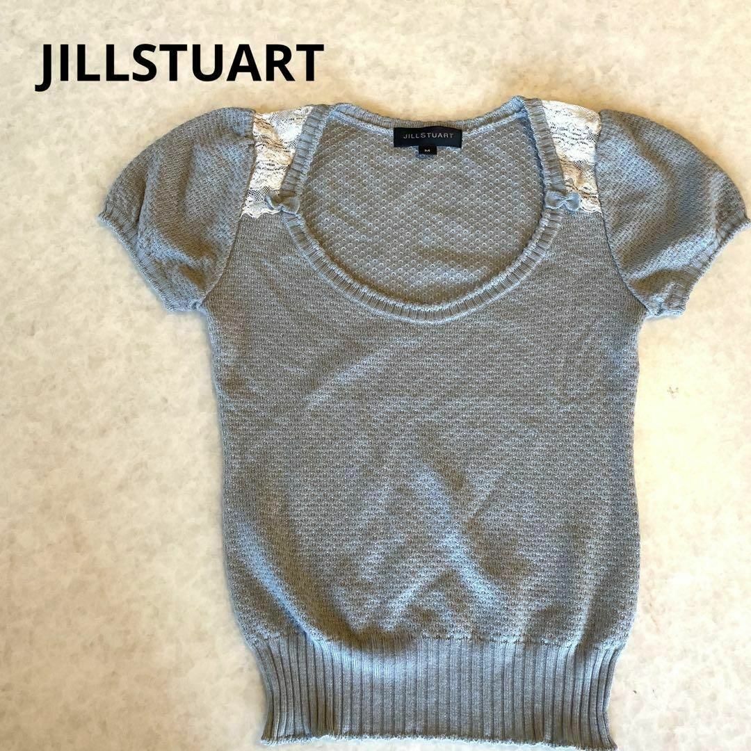 JILLSTUART(ジルスチュアート)のJILLSTUART(ジルスチュアート)半袖ニット レースリボン グレー レディースのトップス(ニット/セーター)の商品写真
