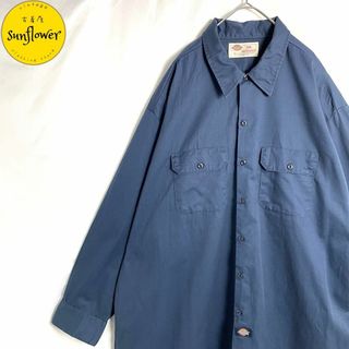 ディッキーズ(Dickies)の【長袖シャツ　ワークシャツ　オーバーサイズ　ゆるだぼ　太アーム　紺　古着】(シャツ)