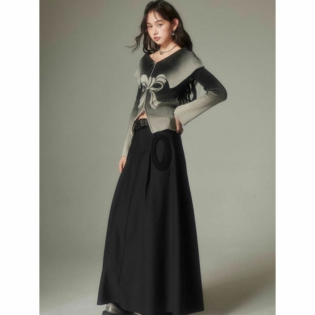 DIDDI MODA リボン ビッグカラー リブニット ジップカーディガン