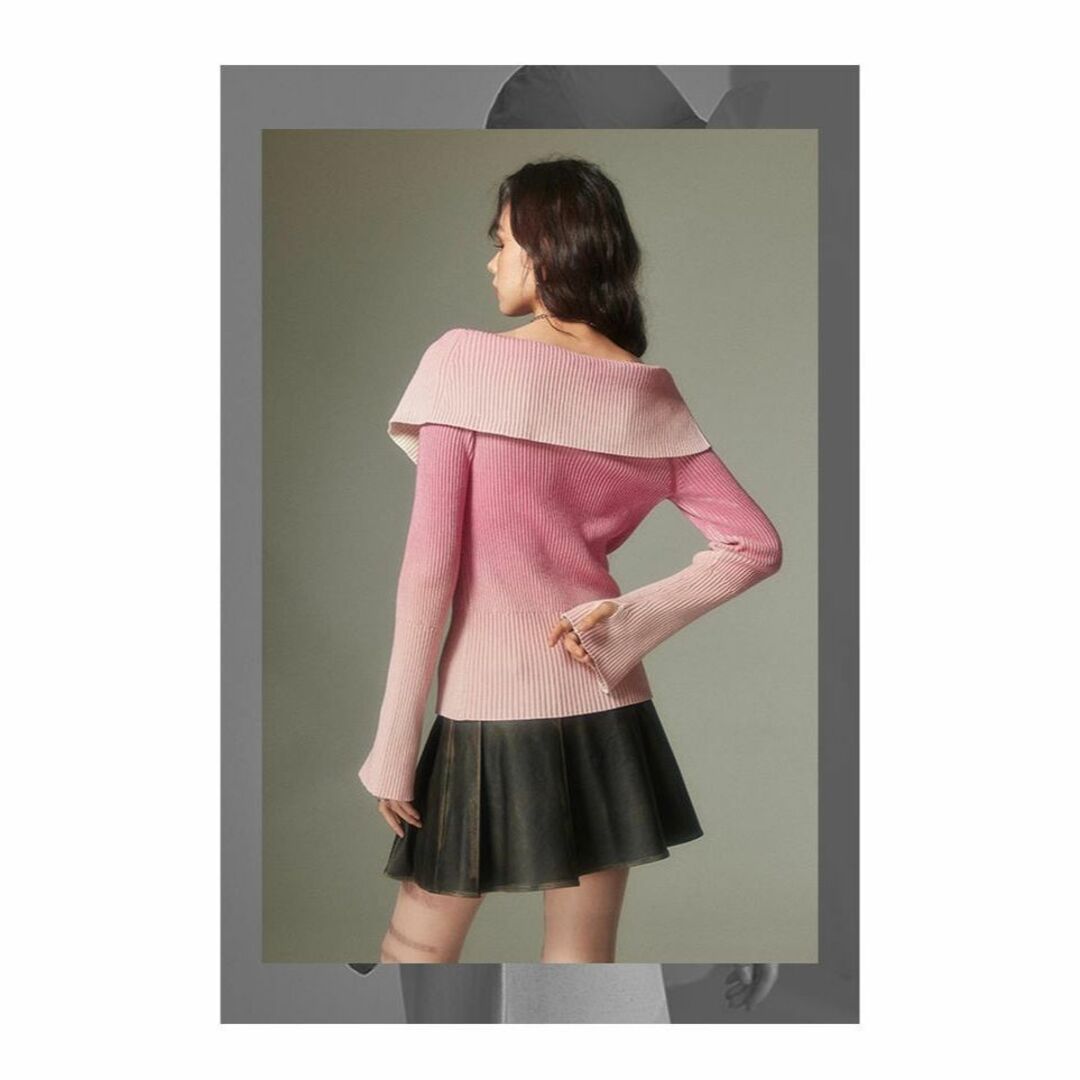 DIDDI MODA リボン ビッグカラー リブニット ジップカーディガン