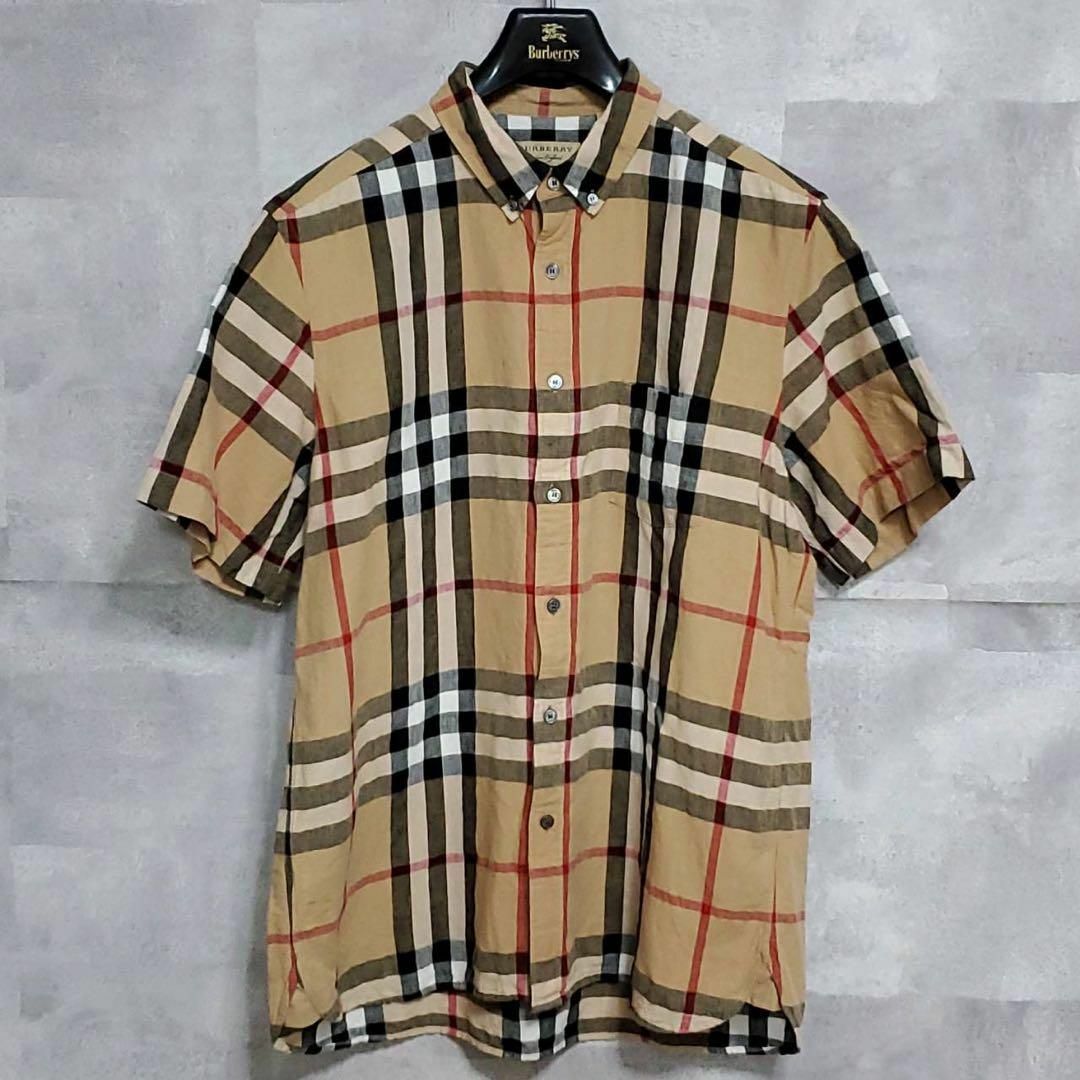 BURBERRY - 美品☆ BURBERRY 半袖シャツ 麻混 ノバチェック XL