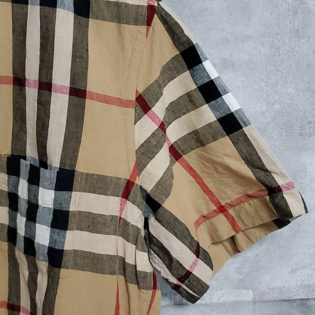 BURBERRY - 美品☆ BURBERRY 半袖シャツ 麻混 ノバチェック XL