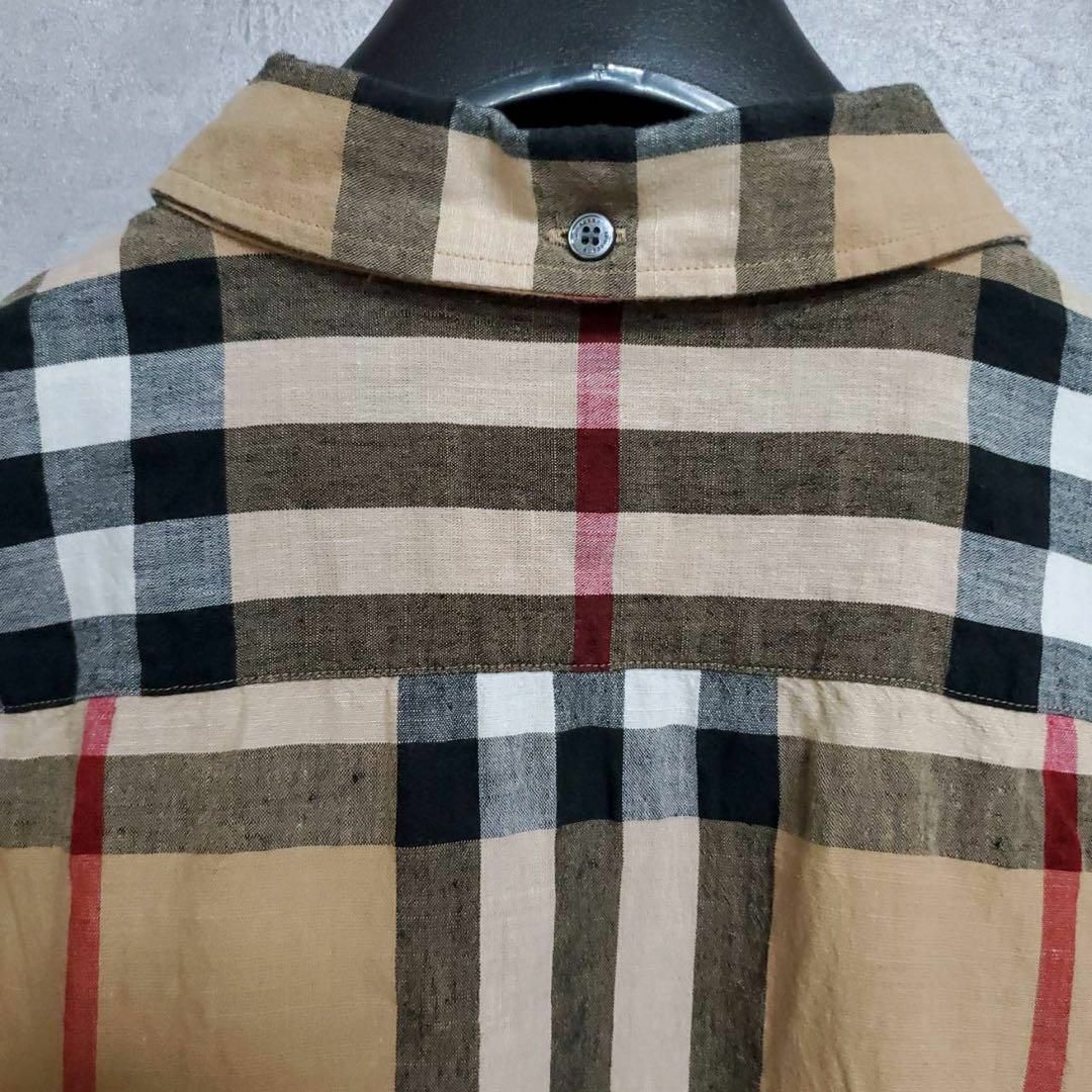美品☆ BURBERRY 半袖シャツ 麻混 ノバチェック XL ベージュ-