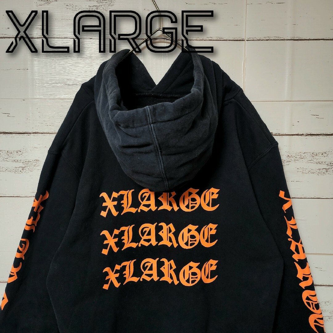 《希少》XLARGE エクストララージ パーカー ブラック オレンジ レタリング