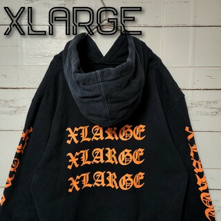 エクストララージ(XLARGE)の《希少》XLARGE エクストララージ パーカー ブラック オレンジ レタリング(パーカー)