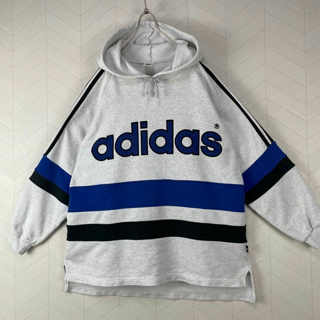 adidas - 激レア 90s アディダス パーカー 両面プリント ライン ゆるだ