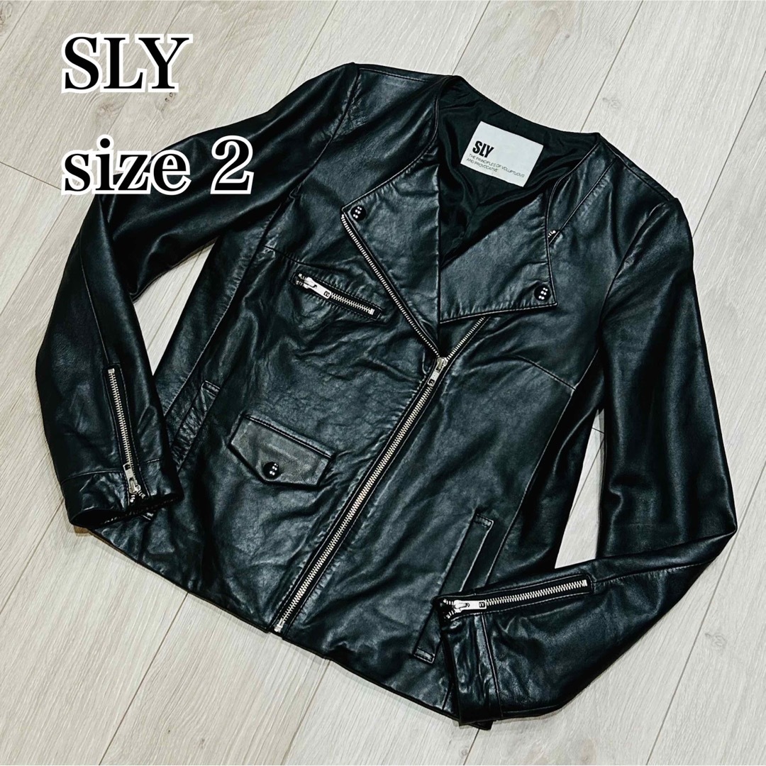 【美品】SLY スライ　M　レザージャケット　ライダースジャケット　ノーカラー