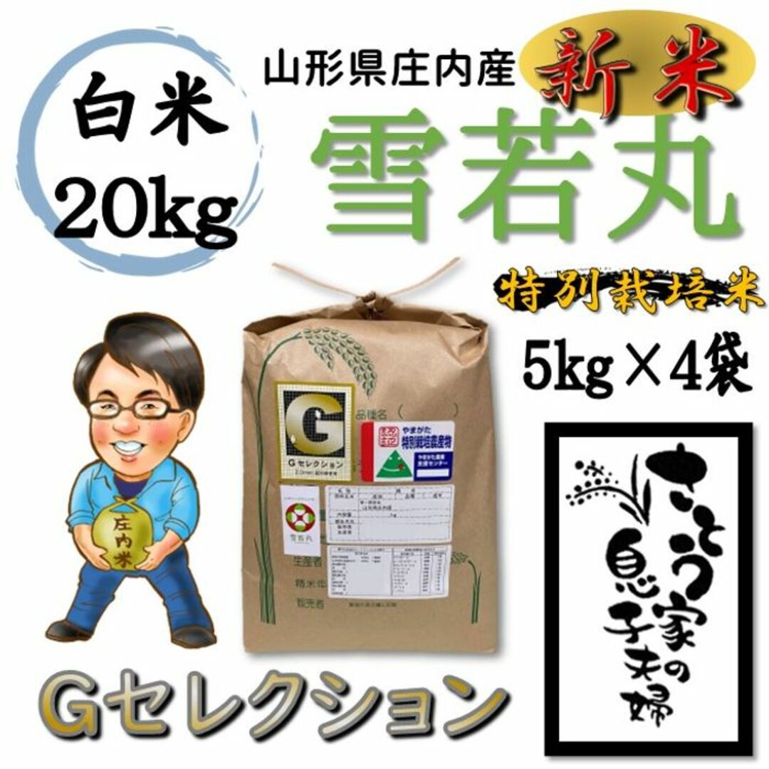 新米　山形県庄内産　中粒米　玄米20kg