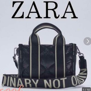 ザラ(ZARA)のZARA テキストディテール ナイロン ミニ トートバッグ 黒 ショルダー (ショルダーバッグ)