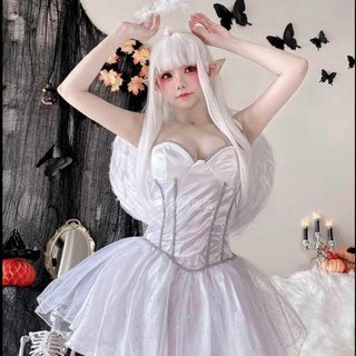 エンジェル 天使 ホワイト コスプレ 大人 ミニスカ ハロウィン 輪っか 羽(衣装一式)