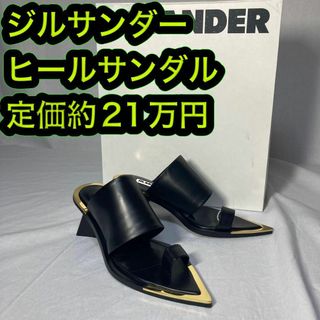 ジルサンダー(Jil Sander)のJIL SANDER レザー ヒール サンダル ブラック×ゴールド EU35(ハイヒール/パンプス)