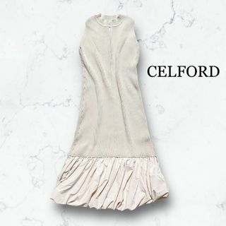 セルフォード ノースリーブ 異素材ニットワンピース 36 黒×白 CELFORD