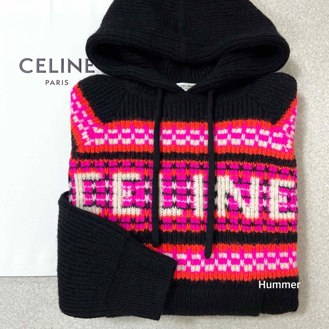 celine(セリーヌ)の完全正規品 美品 XS オーバーサイズ セリーヌ ロゴ ウール ニット パーカー メンズのトップス(パーカー)の商品写真