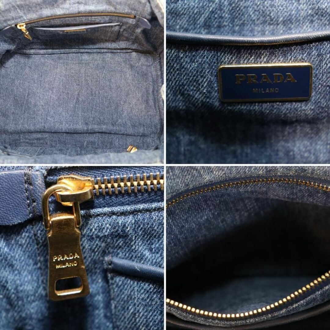 PRADA カナパS デニムハンドバッグ インディゴブルー 三角プレート-