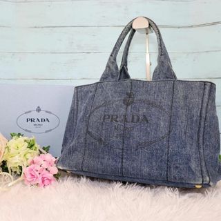 PRADA プラダ カナパ M ハンドバッグ デニム インディゴ ブルー