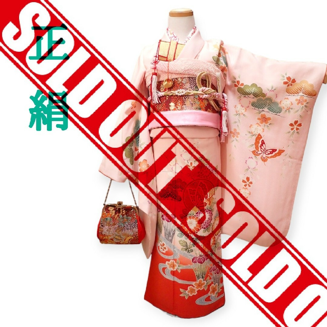 ★sold out★　7歳　正絹ピンク蝶々菊松　七五三　お着物フルセット七歳40000