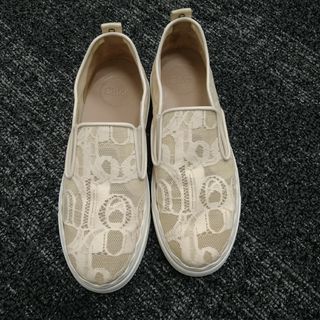 クロエ Chloe レースロゴ スリッポン-