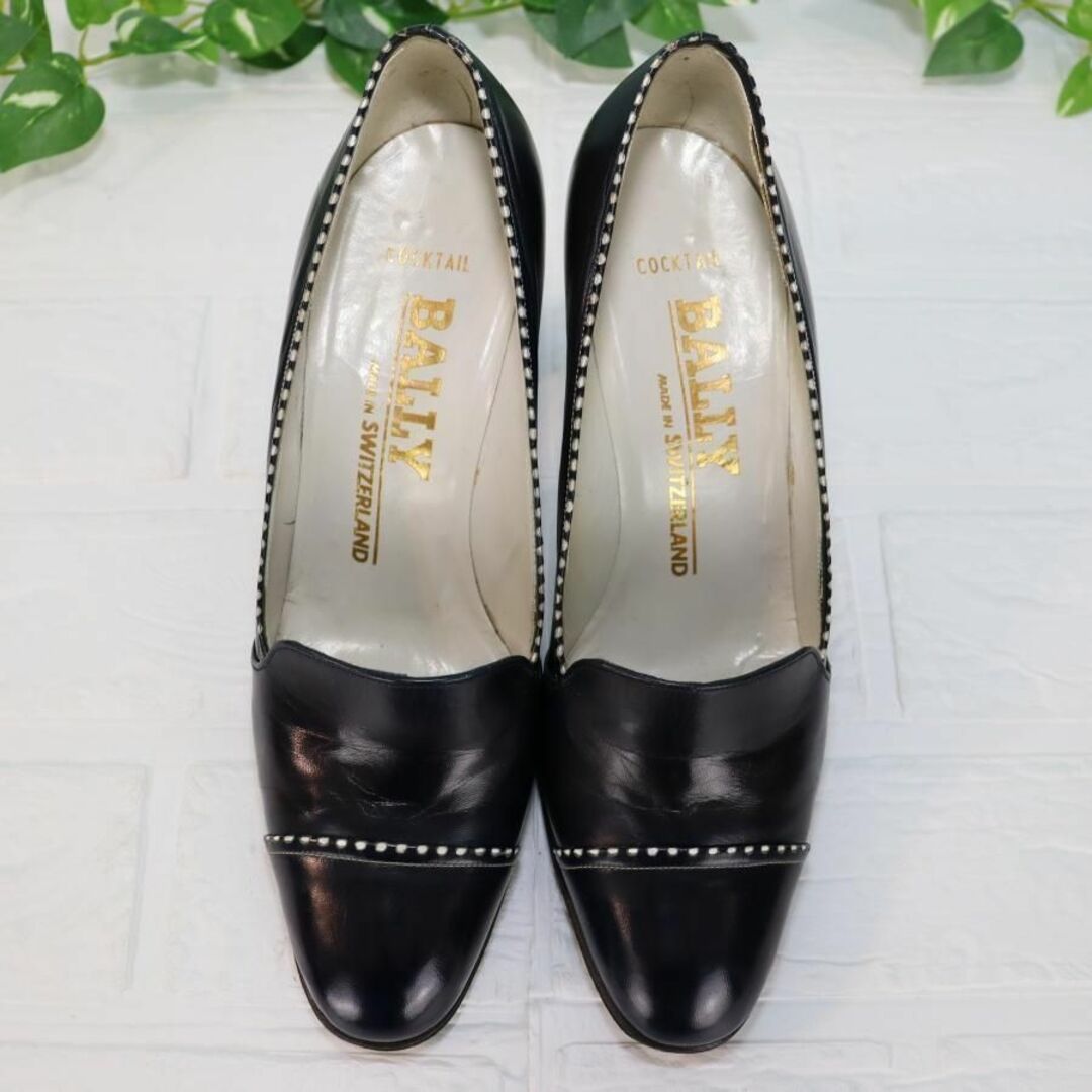 BALLY バリー レザーパンプス 22.0 紺×白 太ヒール ほぼ未使用 2