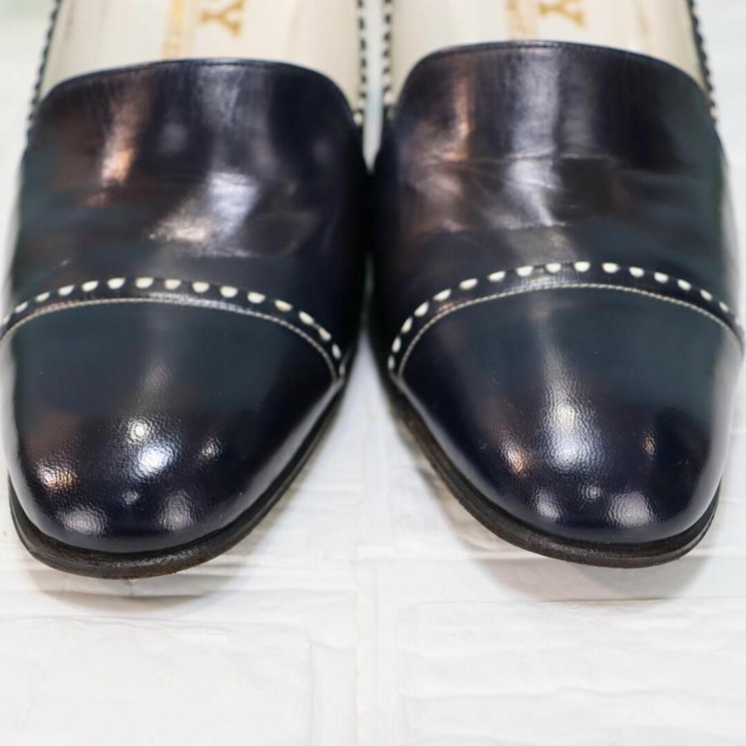 BALLY バリー レザーパンプス 22.0 紺×白 太ヒール ほぼ未使用 5